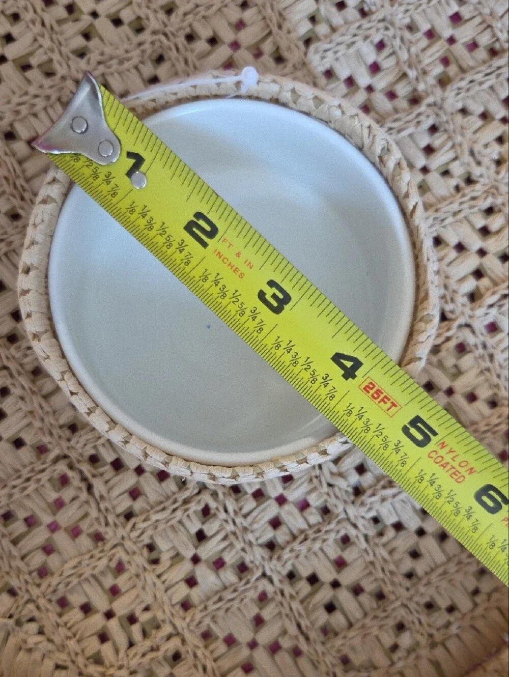 Crate&Barrel Natural Woven Round Serving Tray with White Removable Center